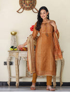 Kaajh Women's Mustard Yellow Chanderi Kurta Set With Trouser And Dupatta - Distacart