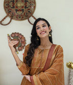 Kaajh Women's Mustard Yellow Chanderi Kurta Set With Trouser And Dupatta - Distacart