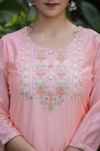 Kaajh Women's Pink Floral Modal Silk Suit Set - Distacart