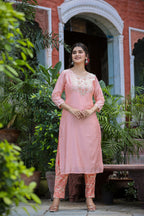 Kaajh Women's Pink Floral Modal Silk Suit Set - Distacart
