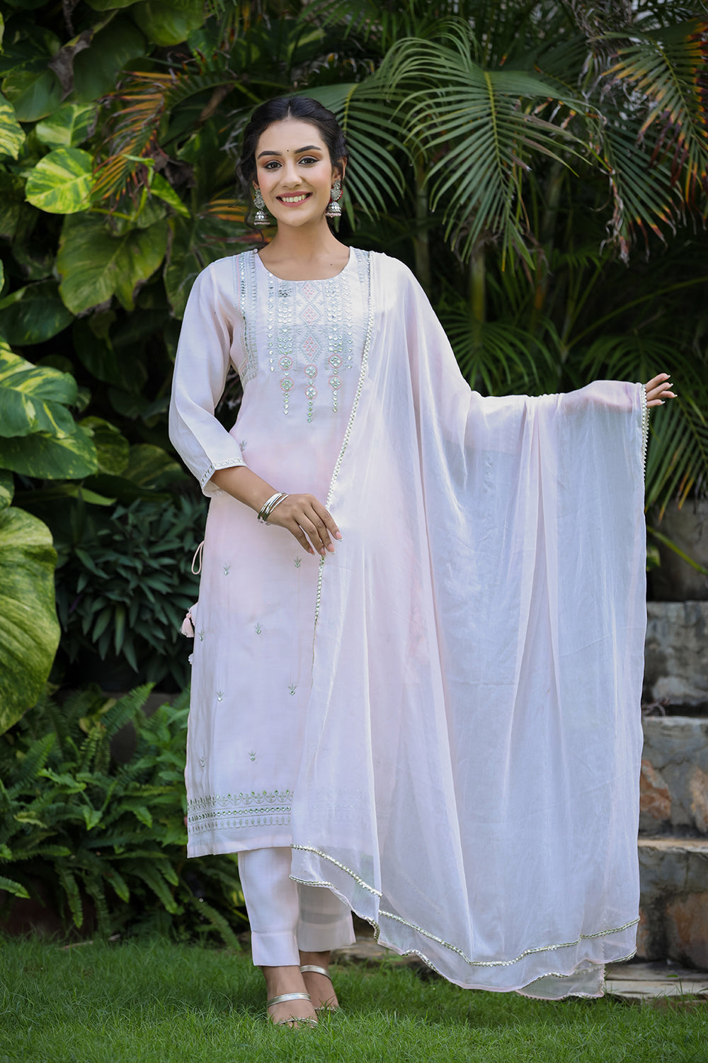 Kaajh Women's Baby Pink Modal Silk Suit Set - Distacart
