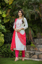 Kaajh Women's White-Pink Modal Silk Suit Set - Distacart
