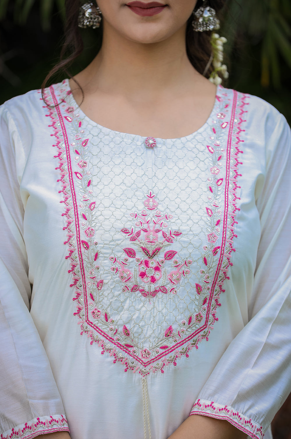 Kaajh Women's White-Pink Modal Silk Suit Set - Distacart
