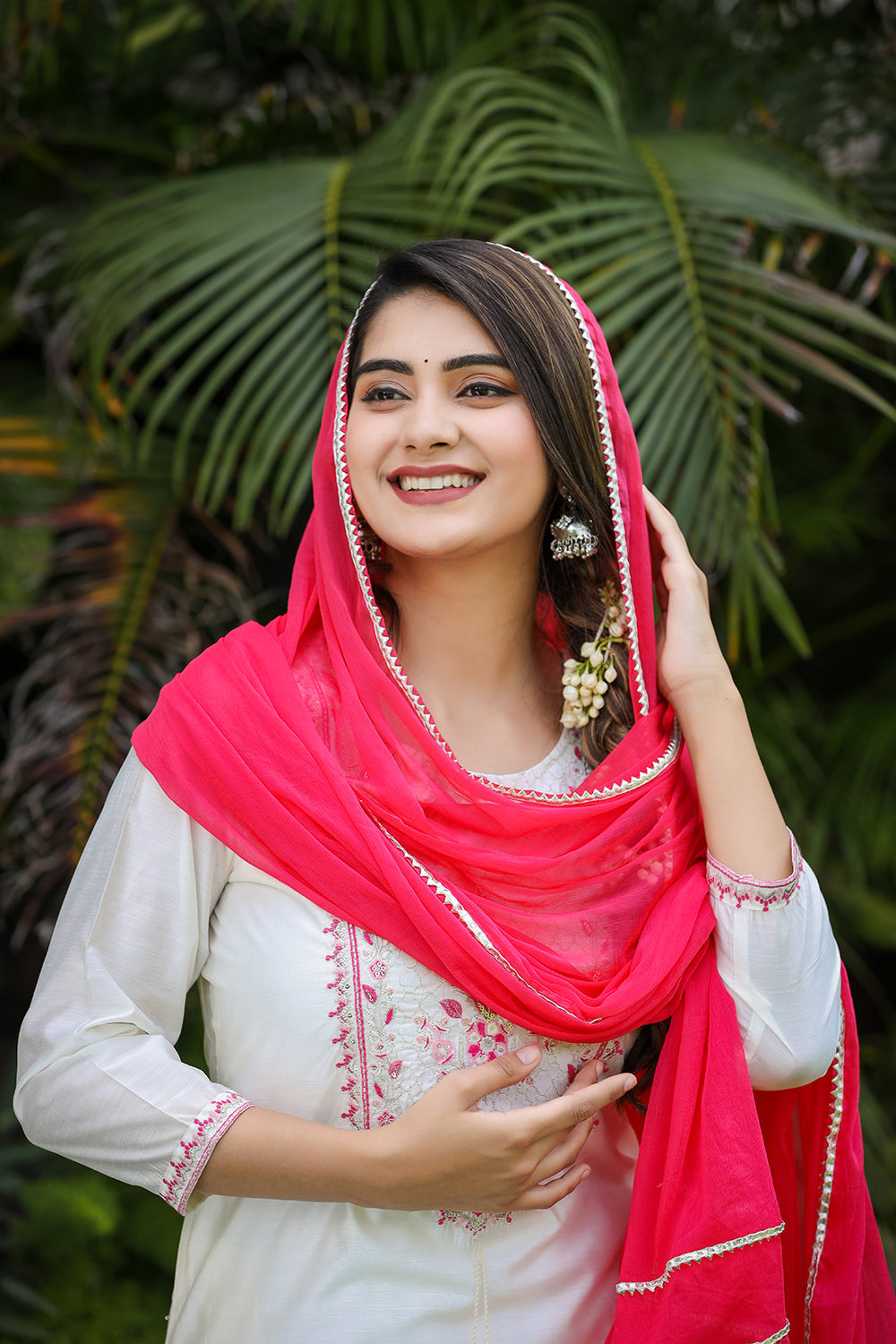 Kaajh Women's White-Pink Modal Silk Suit Set - Distacart