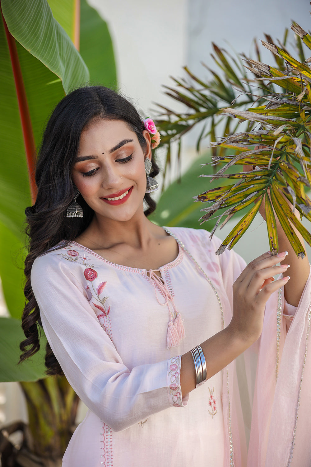 Kaajh Women's Peach Floral Modal Silk Suit Set - Distacart