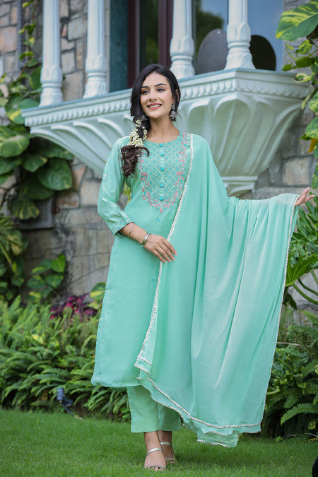 Kaajh Women's Green Modal Silk Suit Set