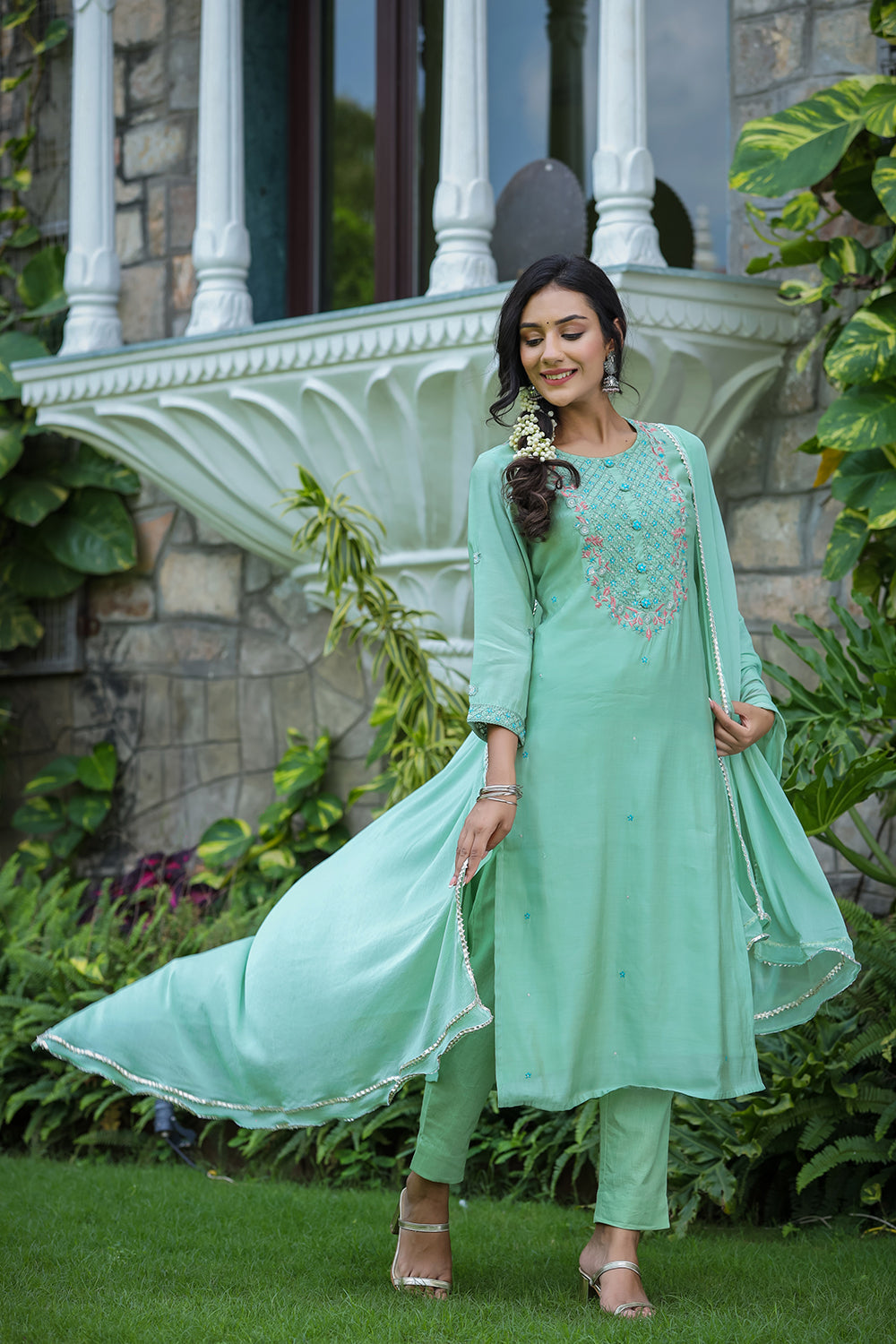 Kaajh Women's Green Modal Silk Suit Set - Distacart