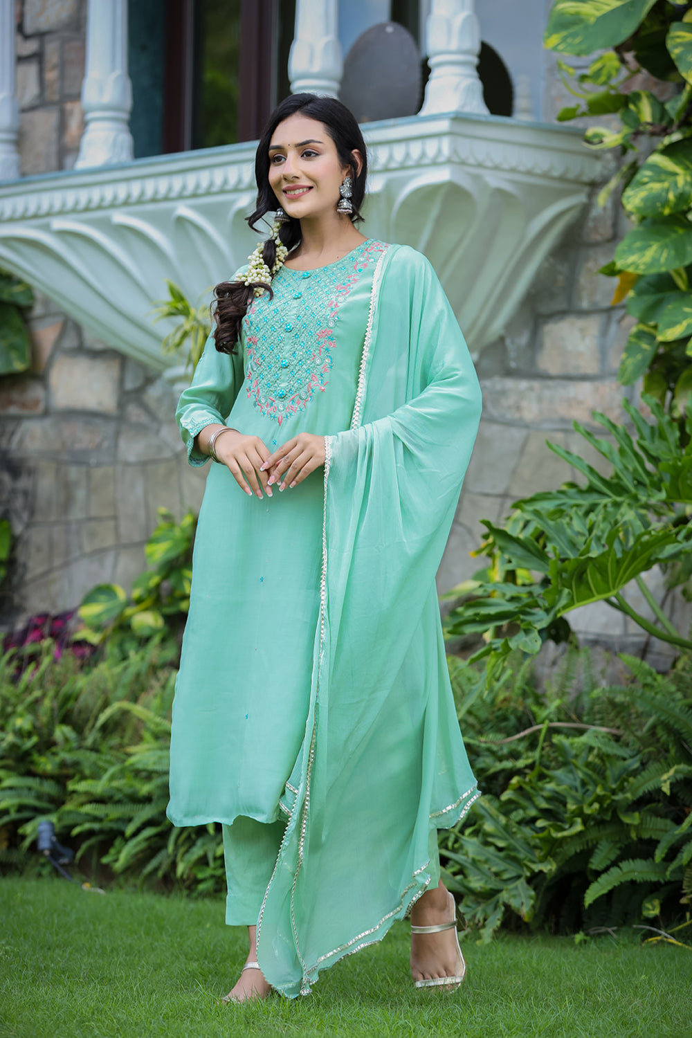 Kaajh Women's Green Modal Silk Suit Set - Distacart