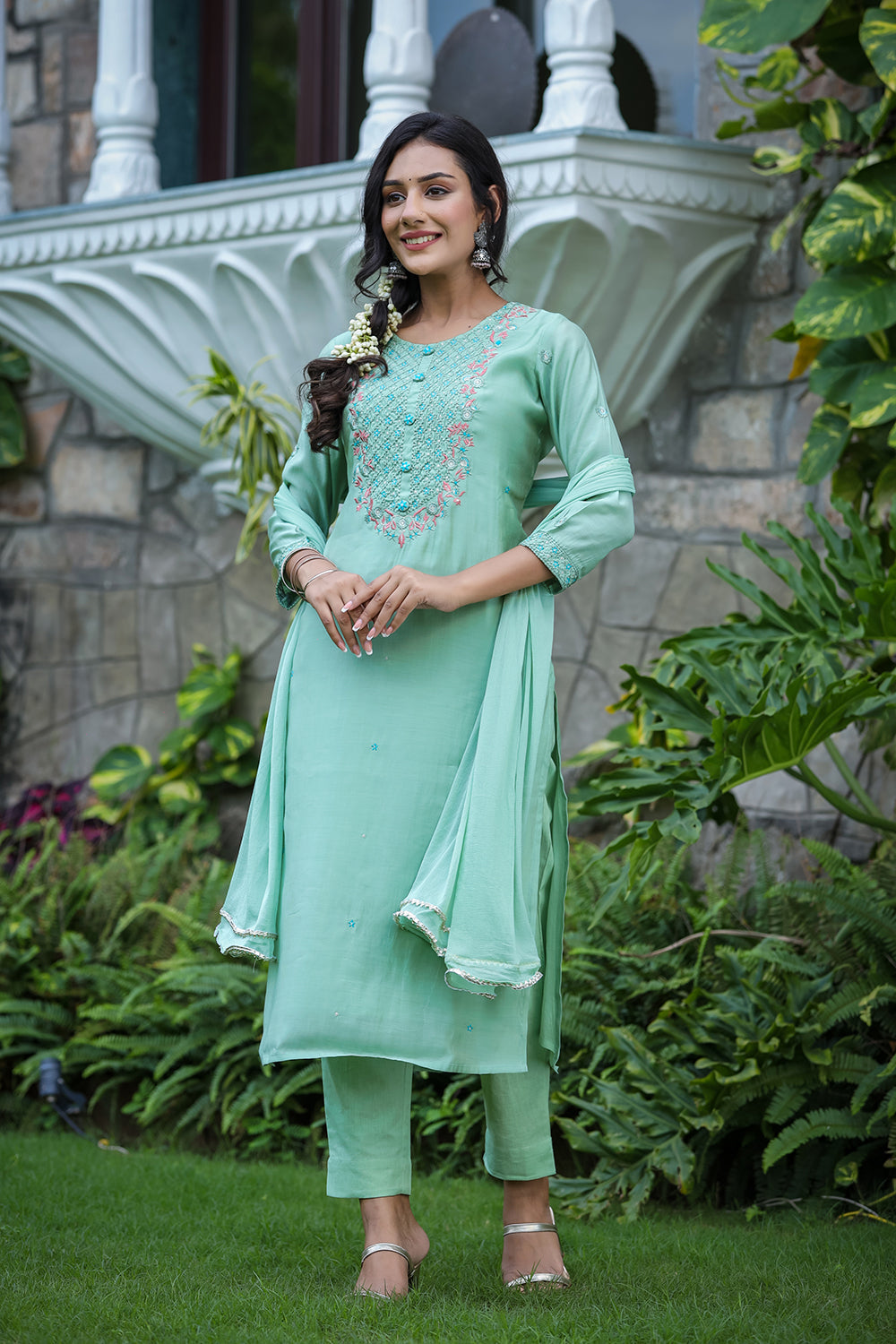 Kaajh Women's Green Modal Silk Suit Set - Distacart