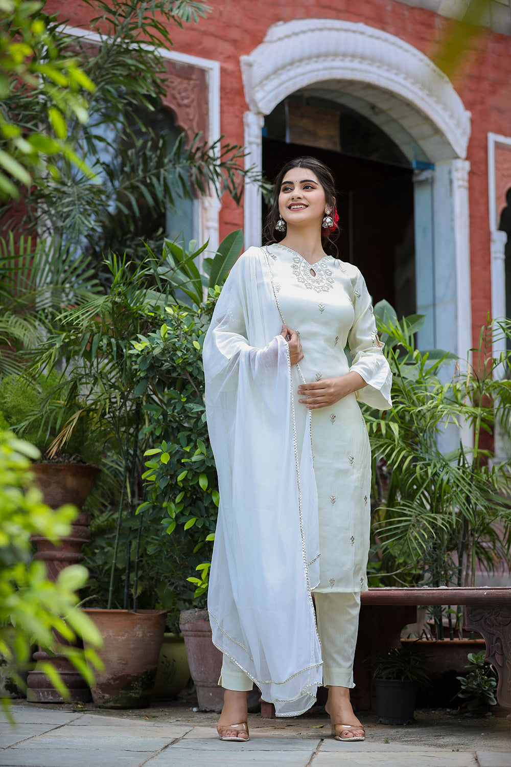Kaajh Women's Off-White Modal Silk Suit Set - Distacart