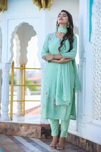 Kaajh Women's Green Floral Modal Silk Suit Set - Distacart