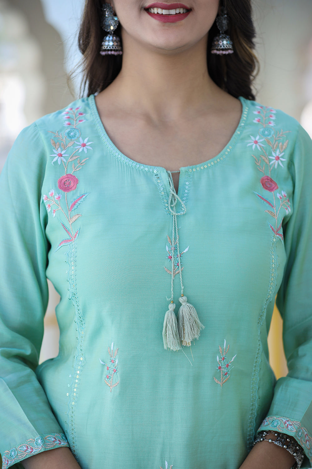 Kaajh Women's Green Floral Modal Silk Suit Set - Distacart
