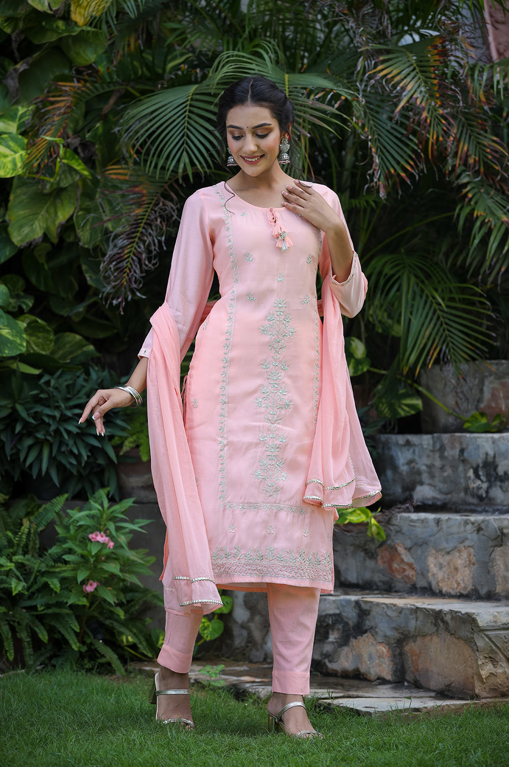 Kaajh Pink Modal Silk Suit Set For Women - Distacart