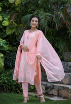 Kaajh Pink Modal Silk Suit Set For Women - Distacart