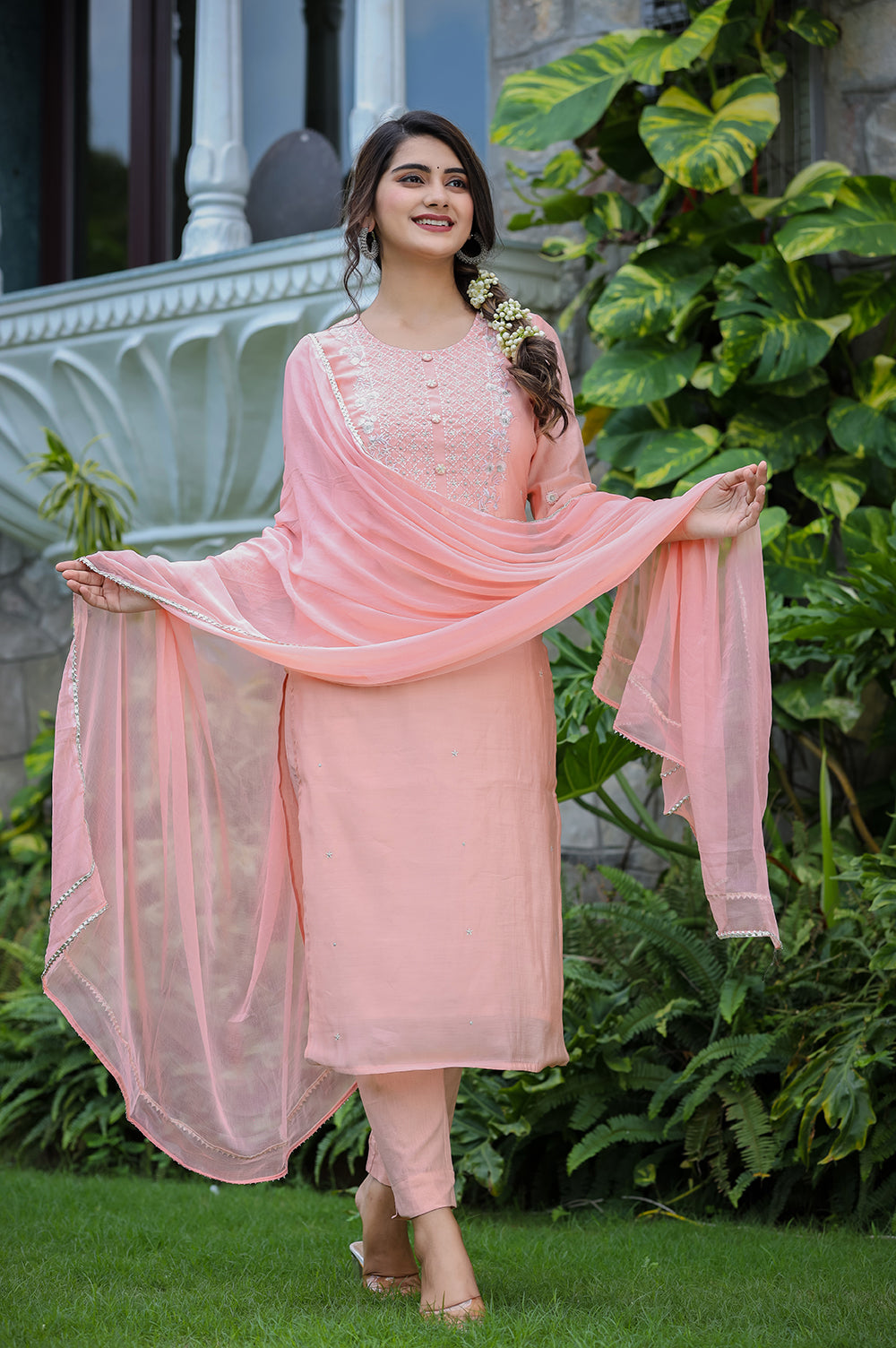 Kaajh Women's Pink Modal Silk Suit Set - Distacart