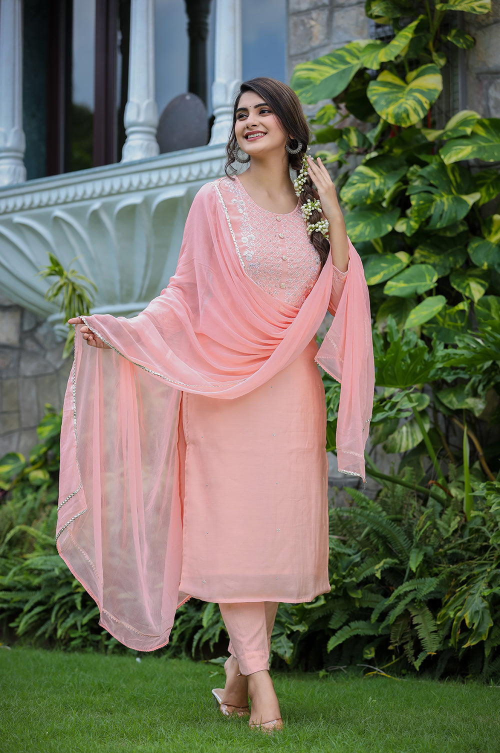 Kaajh Women's Pink Modal Silk Suit Set - Distacart