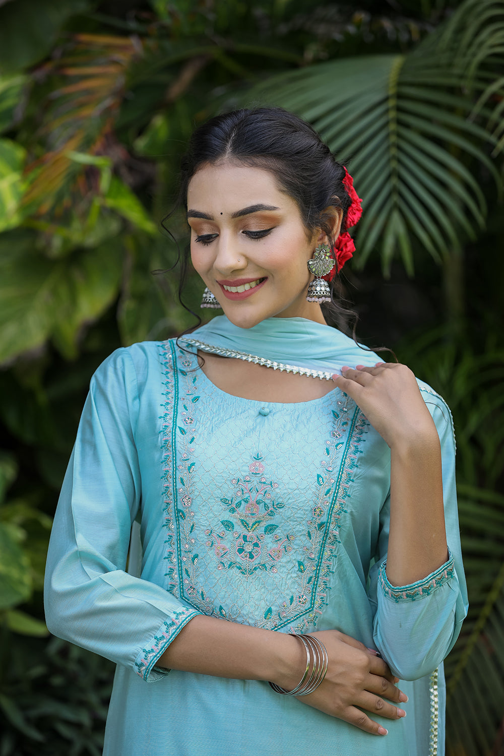 Kaajh Women's Sea Green Modal Silk Suit Set - Distacart