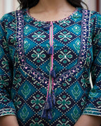 Kaajh Women's Green Ethnic Print Cotton Kurta Set With Pant And Dupatta - Distacart
