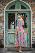 Kaajh Women's White Blue Floral Printed Cotton Ethnic Dress - Distacart