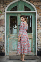 Kaajh Women's White Blue Floral Printed Cotton Ethnic Dress - Distacart