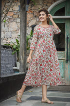 Kaajh Women's White Red Floral Printed Cotton Ethnic Dress - Distacart