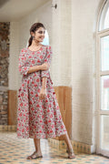 Kaajh Women's White Green Floral Printed Cotton Ethnic Dress - Distacart