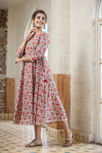 Kaajh Women's White Green Floral Printed Cotton Ethnic Dress - Distacart