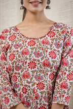 Kaajh Women's White Green Floral Printed Cotton Ethnic Dress - Distacart