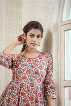 Kaajh Women's White Green Floral Printed Cotton Ethnic Dress - Distacart