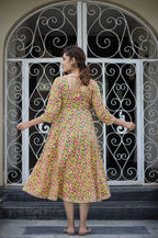Kaajh Women's Yellow Floral Printed Cotton Ethnic Dress - Distacart