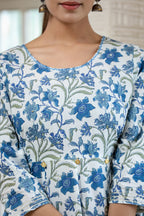 Kaajh Women's Blue Green Floral Printed Cotton Ethnic Dress - Distacart