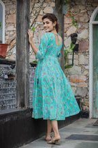 Kaajh Women's Sea Green Floral Printed Cotton Ethnic Dress - Distacart