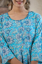 Kaajh Women's Sky Blue Floral Printed Cotton Ethnic Dress - Distacart
