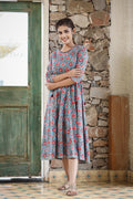 Kaajh Women's Blue Red Floral Printed Cotton Ethnic Dress - Distacart