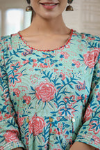 Kaajh Women's Light Green Floral Printed Cotton Ethnic Dress - Distacart