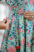 Kaajh Women's Light Green Floral Printed Cotton Ethnic Dress - Distacart