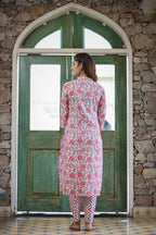 Kaajh Women's Pink Floral Printed Kurta Pant Set - Distacart