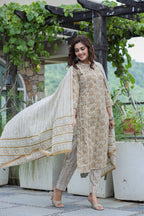 Kaajh Women's Brown Floral Cotton Suit Set - Distacart