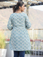 Kaajh Off White Green Printed Shirt Style Cotton Tunic - Distacart