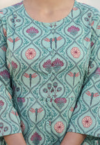 Kaajh Green Motif Printed Shirt Style Cotton Tunic - Distacart