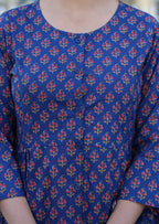 Kaajh Blue Printed Shirt Style Cotton Tunic - Distacart