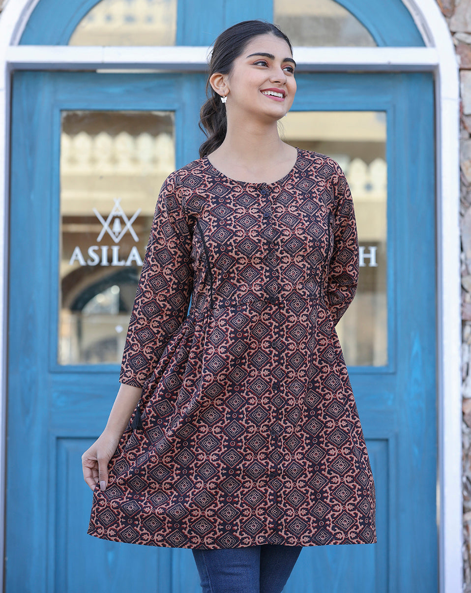 Kaajh Coffee Brown Cotton Shirt Style Tunic - Distacart