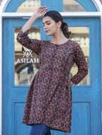 Kaajh Coffee Brown Cotton Shirt Style Tunic - Distacart