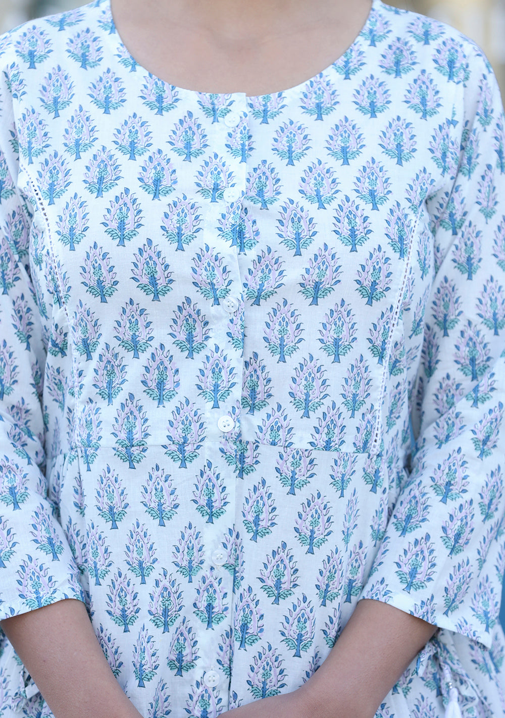 Kaajh White Printed Cotton Shirt Style Tunic Top - Distacart