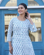 Kaajh White Printed Cotton Shirt Style Tunic Top - Distacart