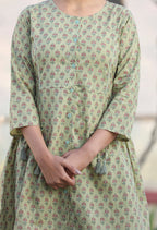 Kaajh Green Printed Cotton Shirt Style Tunic - Distacart
