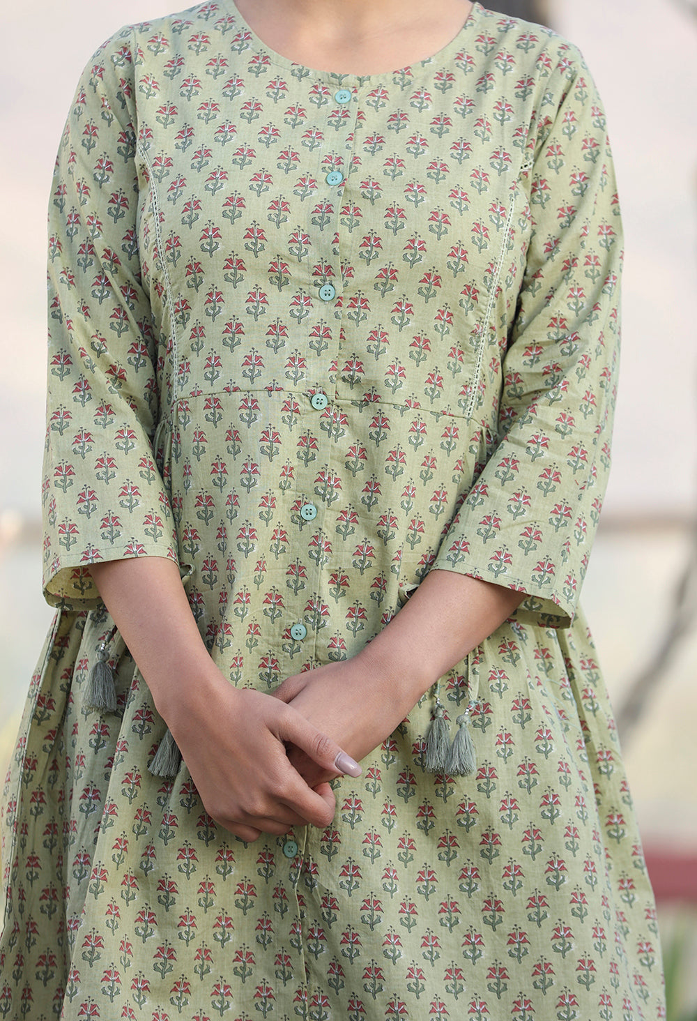 Kaajh Green Printed Cotton Shirt Style Tunic - Distacart
