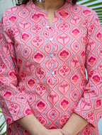 Kaajh Woman's Pink Ethnic Print Cotton Kurta Pant Set - Distacart