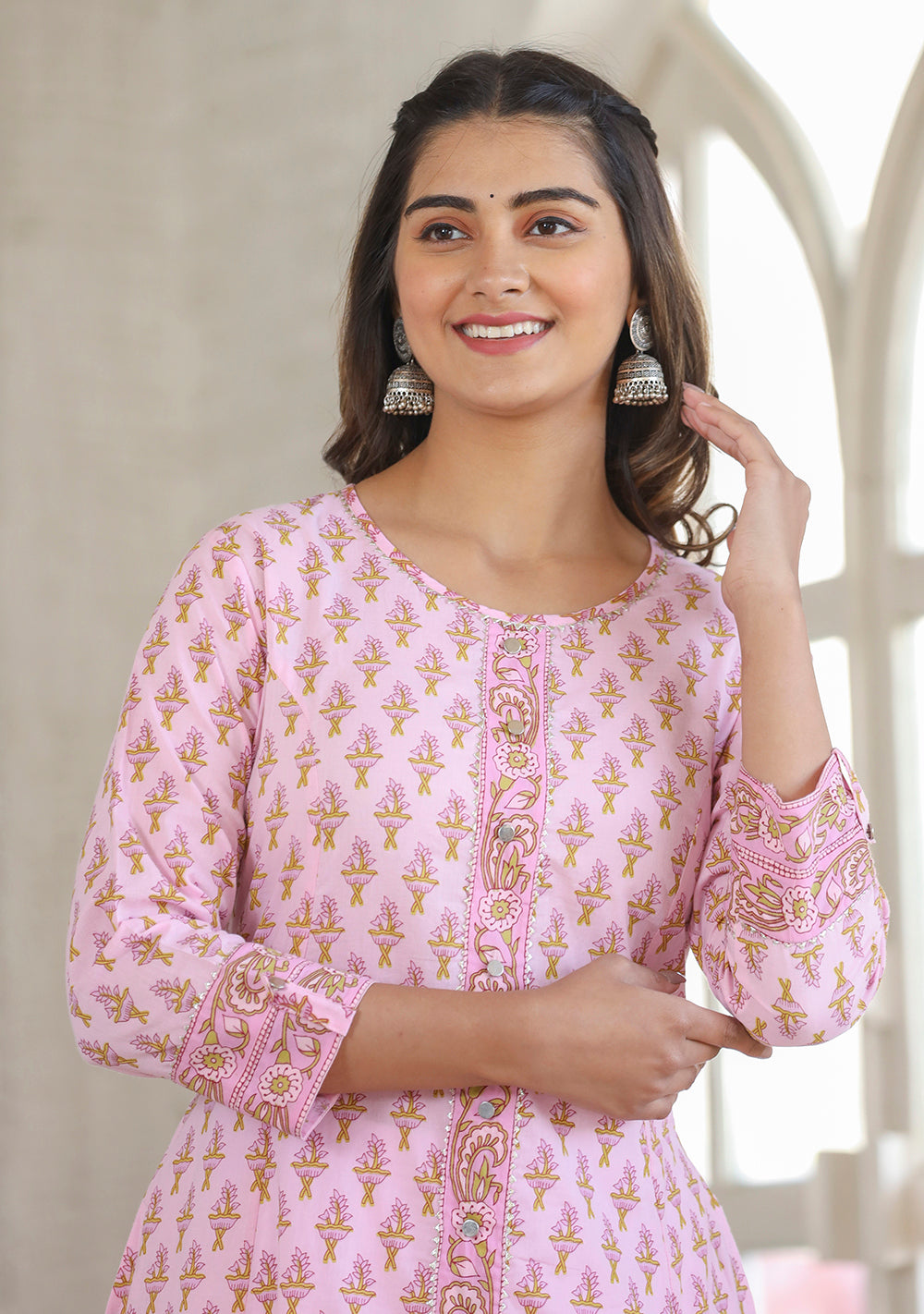 Kaajh Pink Cotton Printed A-line Kurta - Distacart