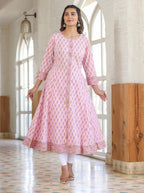 Kaajh Pink Cotton Printed A-line Kurta - Distacart